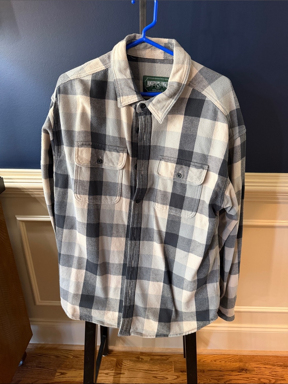 American Eagle Outfitters Gray and Cream Plaid Shirt Jacket